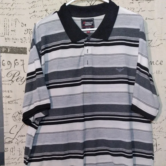 (#11) Men's Black and White Stripped Xtreme Gear Collar Shirt (Size 3XL) - Picture 1 of 12